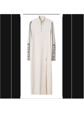 Pringle of Scotland x H&M sweater dress ribbed cream spellout slit sz sm